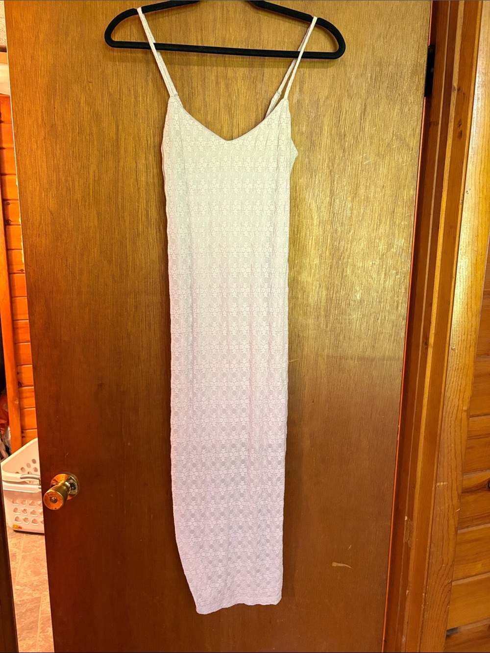 White Lace Midi Slip Dress with Spaghetti Straps